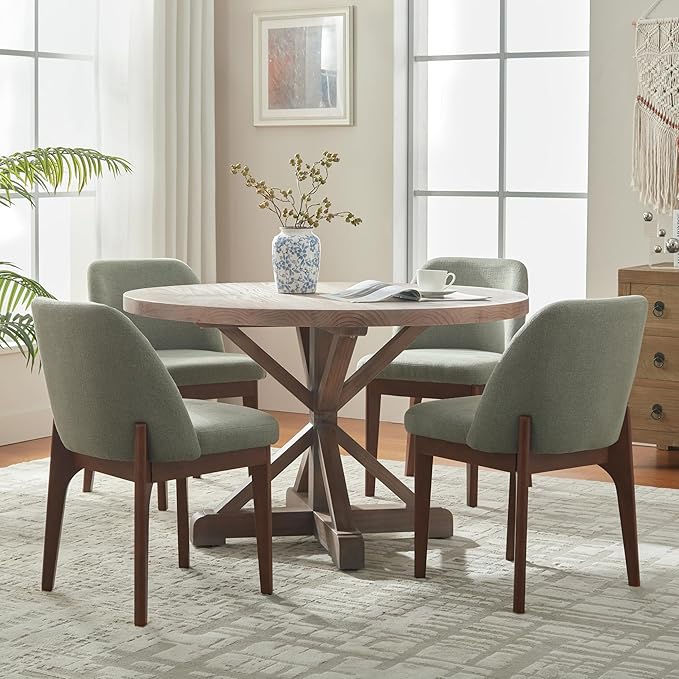 VKNOW Wooden Dining Chairs Set of 4, Upholstered Dining Room Chairs with Rubberwood Legs and Padded Seats, Kitchen Chairs for Restaurant Kitchen Living Room, Green