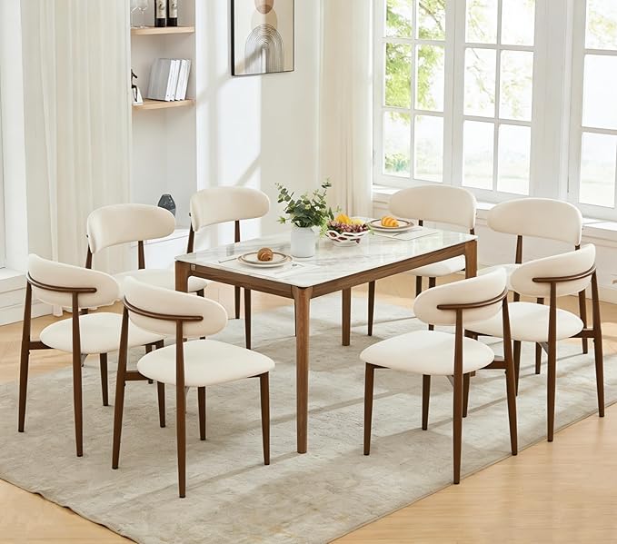 UVV Dining Chairs Set of 8, Metal Kitchen Chairs with Modern Fabric Upholstered for Dining Room, Beige