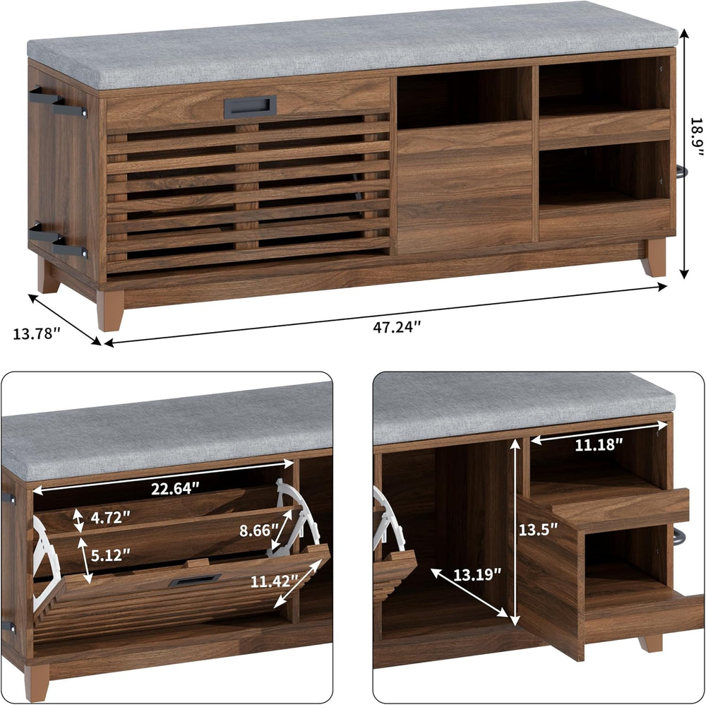 Loomie 47.2" Shoe Storage Bench with Flip Drawer, 2-Tier Entryway Bench ...
