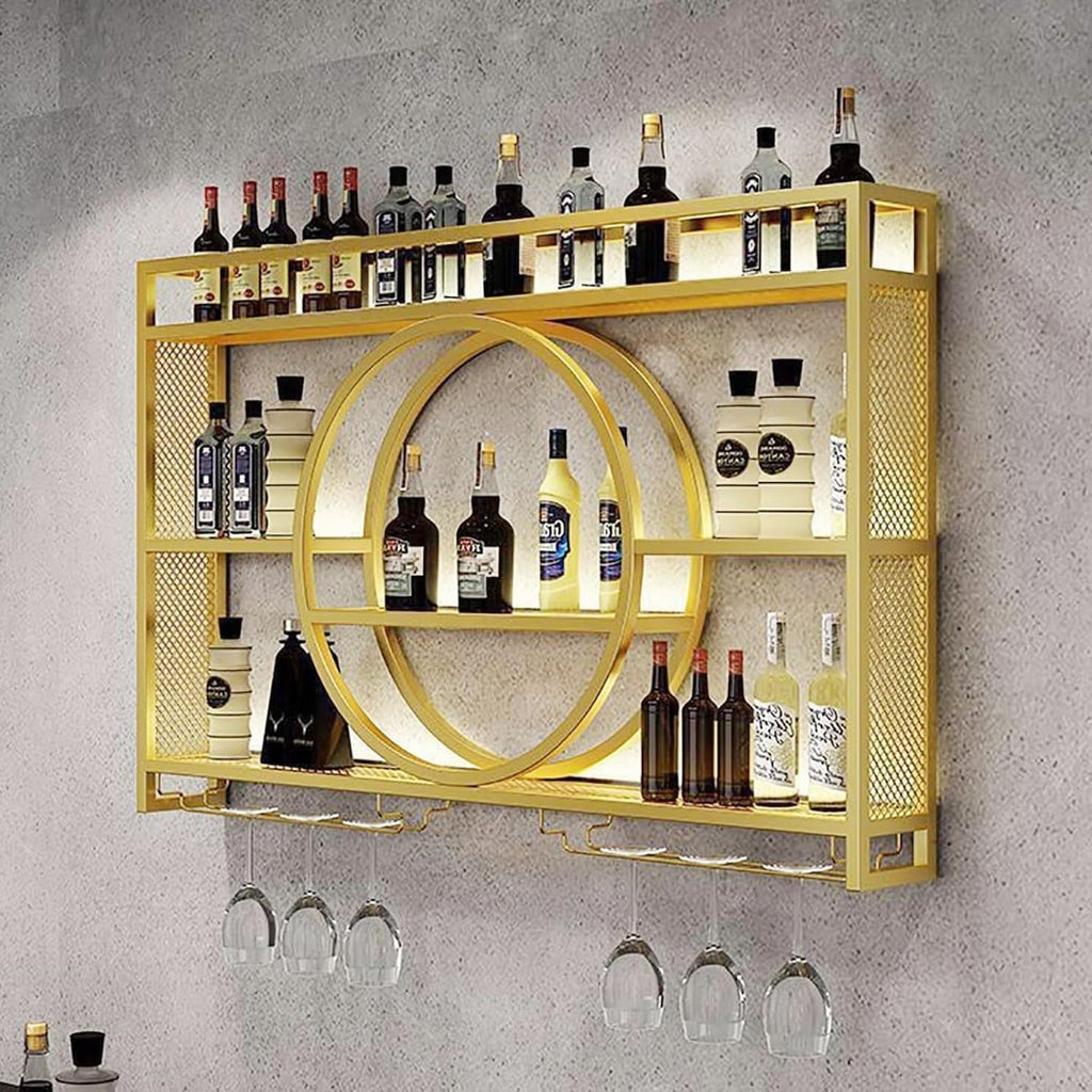 39 Inch Bar Shelves Wall Mounted Wine Rack with LED Light | 3 Tier Large Capacity w/Wine Glass Holder, Liquor Bottle Display Shelf, for Modern Home Bar Restaurant