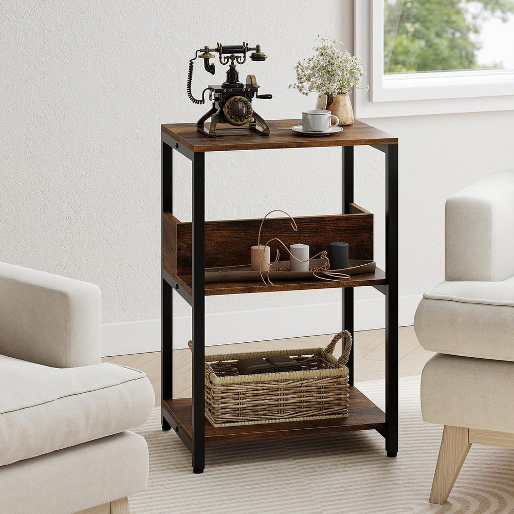 Giantex Side Table with Charging Station - Industrial 3-Tier Bedside Table w/...