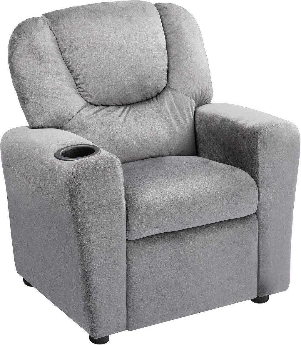 Naomi Home Suri Kids Recliner Chair: 150 Lbs Capacity & Solid Hardwood Frame for Ultimate Durability. Built to Grow Toddler & Children Sofa with Cup Holder, Footrest & 3 Recline Positions - Gray