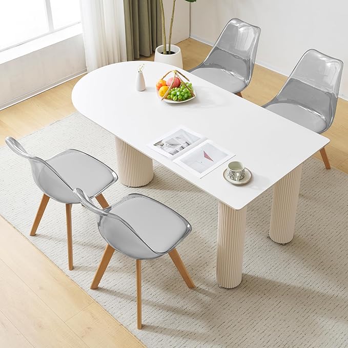 Clear Dining Chairs Set of 4, Modern Acrylic Dining Chair Transparent Chairs with PU Leather Cushions Seat & Wood Legs, Side Chairs for Dining Room Kitchen Restaurant Balcony (Grey)