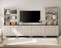 WAMPAT Entertainment Center with Bookshelves for TVs up to 75", Farmhouse Wall Unit TV Stand with Drawers, Media Console Table for Living Room, Bedroom & Home Theater, Rustic White