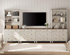 WAMPAT Entertainment Center with Bookshelves for TVs up to 75", Farmhouse Wall Unit TV Stand with Drawers, Media Console Table for Living Room, Bedroom & Home Theater, Rustic White