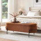 FiveWillowise 45 Inch Sherpa Storage Ottoman Bench,End of Bed Bench | Upholstered Boucle Storage Bench with Storage,Metal Stand and Hinges,Oval Ottomans for Living Room,Bedroom,Brown