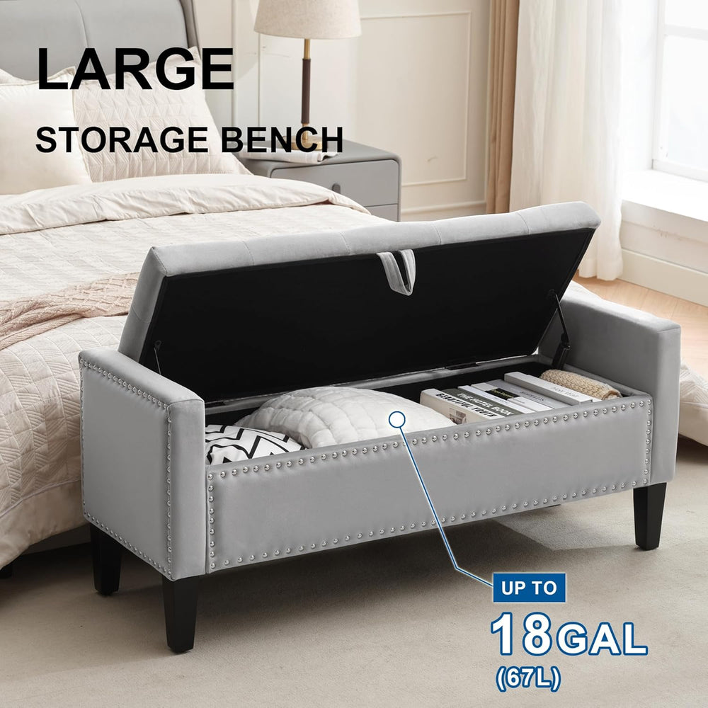 Storage Ottoman Bench, Velvet Upholstered Footstool for Bedroom and Living Ro...