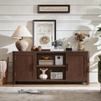 Farmhouse 55" Entertainment Center,Walnut Tv Stand with Adjustable Shelves & 2 Door Storage,Wooden Media Console Cabinet for TVs Up to 65 inches, Rustic Tv Stands for Living Room,Bedroom