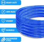 40ft Clothes Line Outdoors 3/16" Wire Ropes Blue PVC Coating Laundry Drying Clothesline Retractor with Metal Hooks Heavy Duty for Umbrella Travel Outside Camping Backyard