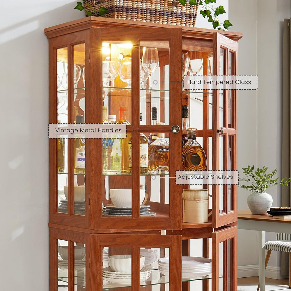 69" Lighted Display Cabinet with 4 Glass Doors, Tall Elegant Bookcase wi...