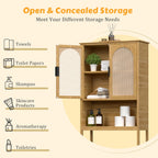 BlueWish Bathroom Organizers and Storage, Bamboo Over The Toilet Storage Cabinet with Inverted U-Shaped Door & Anti-Tip Device, Space Saver, Natural