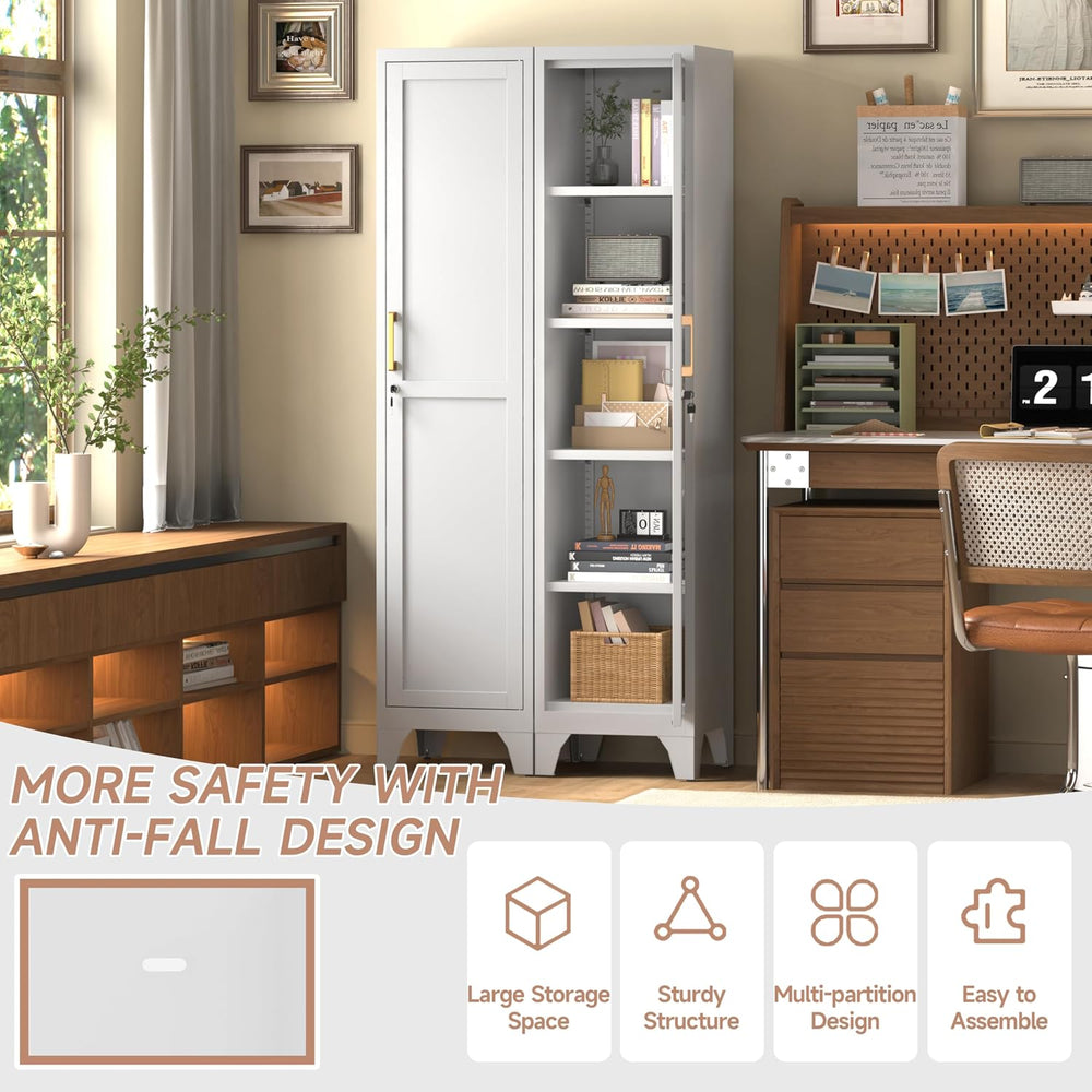 67" Tall Narrow Storage Cabinet Metal Bathroom Cabinet with Lockable and...