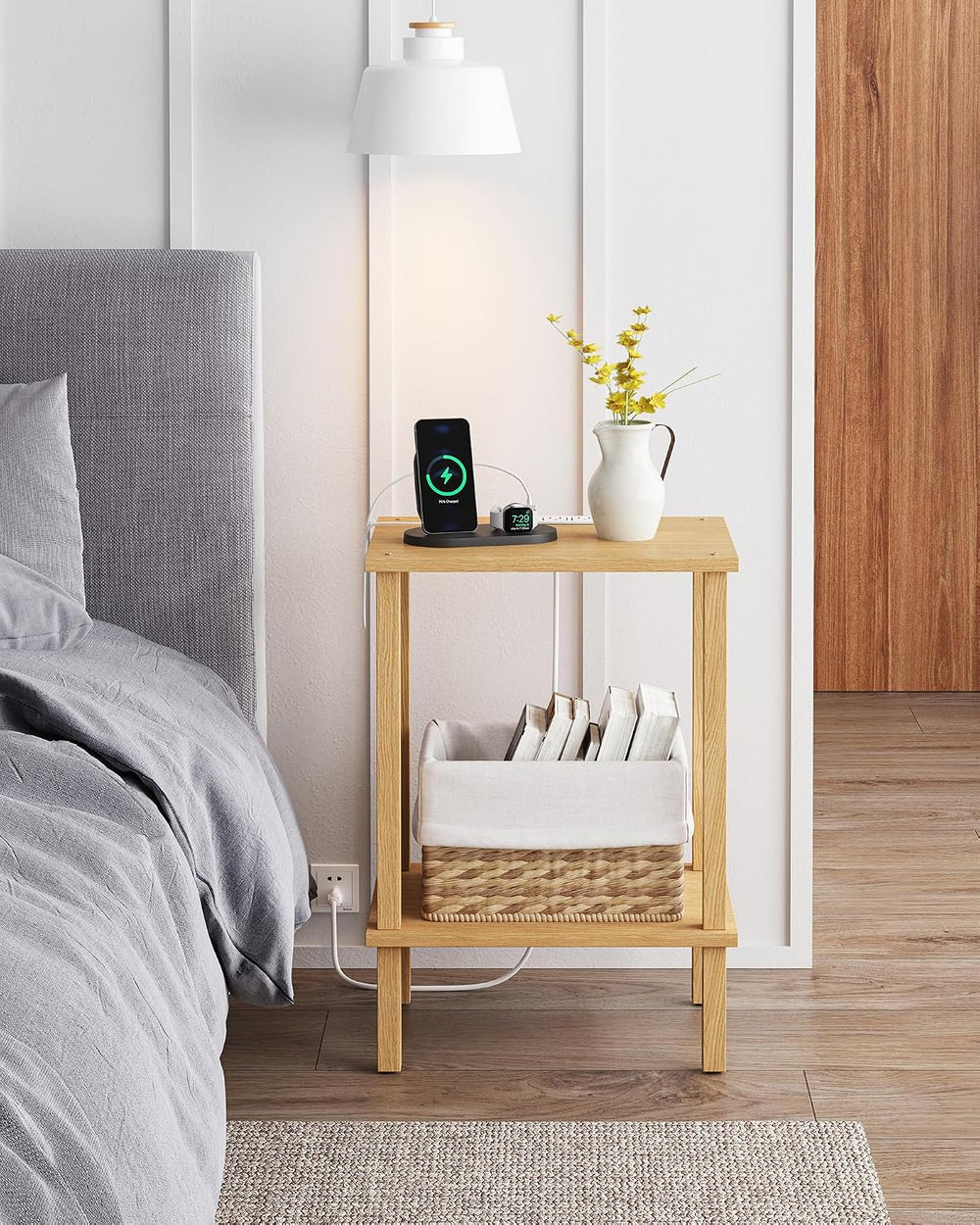TUTOTAK End Table with Charging Station, Set of 2, Small Side Table with Outl...