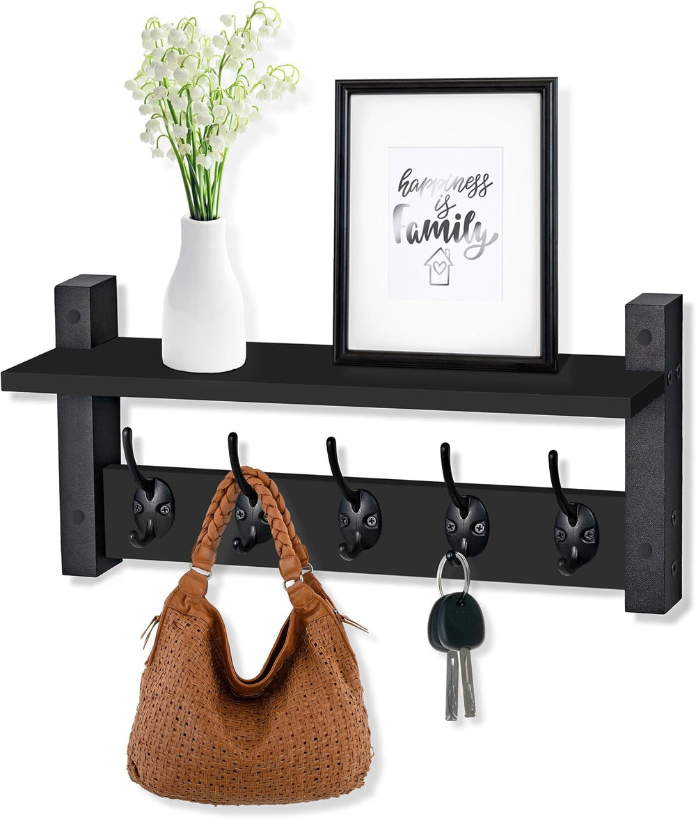 Sorbus Coat Rack Wall Mount with Shelf (Black, 16 Inch)