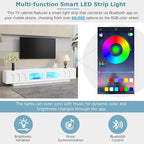 Ball & Cast Modern TV Stand with Fluted Tempered Glass Doors for TVs up to 95'', Entertainment Center w/Led Lights, Cabinets & 2 Drawers,Arched Door Design,Media Console for Living Room,White