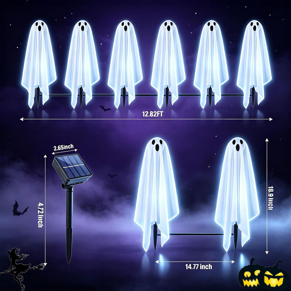 6 Pack Halloween Solar Ghost Lights Outdoor Decorations, 12.82FT Spooky Ghost...