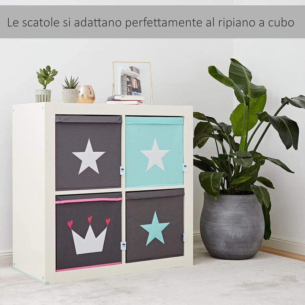 STORE.IT storage box with lid, mint green with white star, medium-density fibreboard reinforced, polyester/MDF, 33 x 33 x 33 cm (672265)