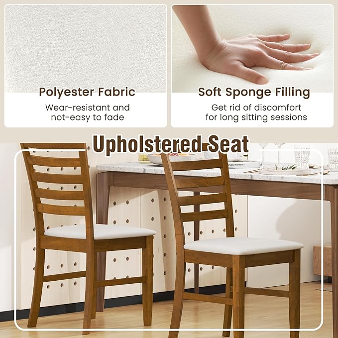 Giantex Wooden Dining Chairs Set of 4, Upholstered Kitchen Side Chairs w/Rubber Wood Frame & High Ladder Back, Padded Seat, Farmhouse Armless Dinette Chairs for Dining Room, Living Room