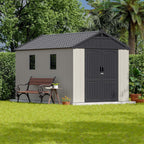 Patiowell 8 x 12 FT Plastic Outdoor Storage Shed with Floor, Resin Shed with Window and Lockable Door for Garden, Backyard, Tool Storage Use, Easy to Install in Beige (Kick-it Shed)