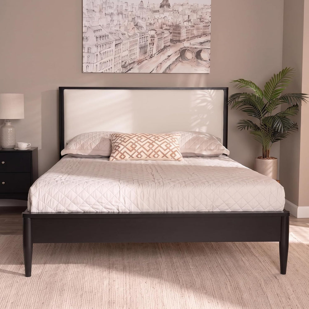 Mid-Century Modern Bed with Boucle Upholstered Headboard，Black：Queen