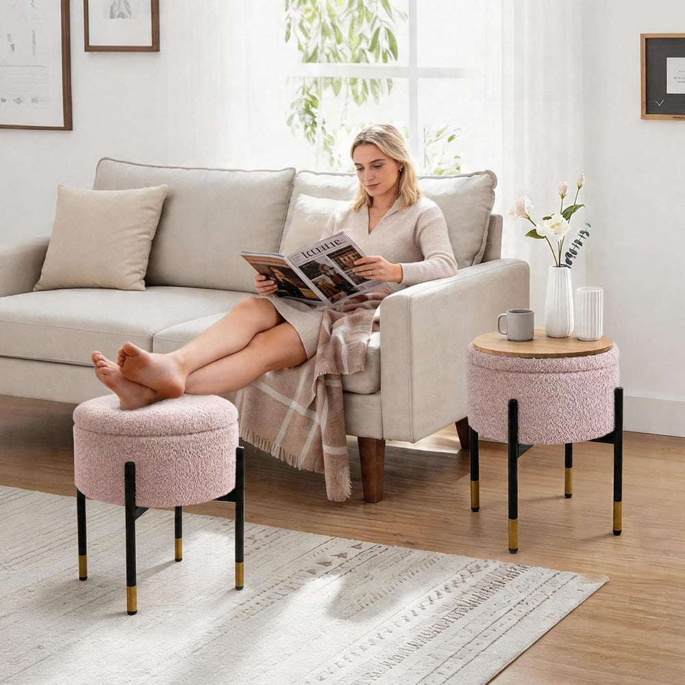 Round Ottoman with Storage, Soft Velvet Vanity Stool, Ottoman Coffee Table wi...