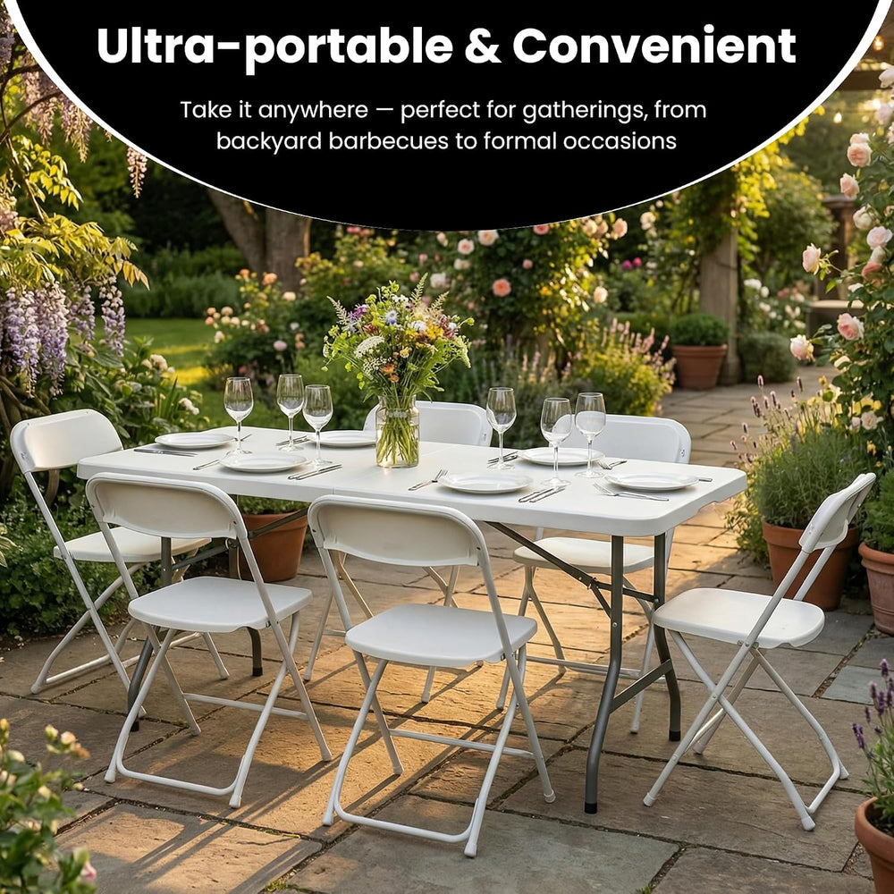 5 Pack of 6 Foot Foldable Table with Built in Handle & Steel Legs | 6FT P...