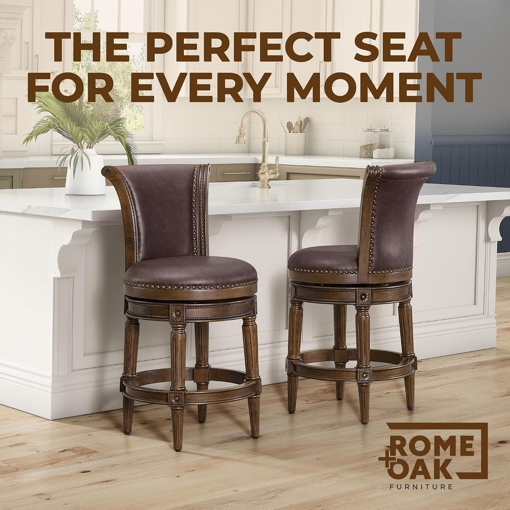 ROME + OAK Runyan 26 Swivel Counter Stool, Set of 3 | Rotating High Back Bars...