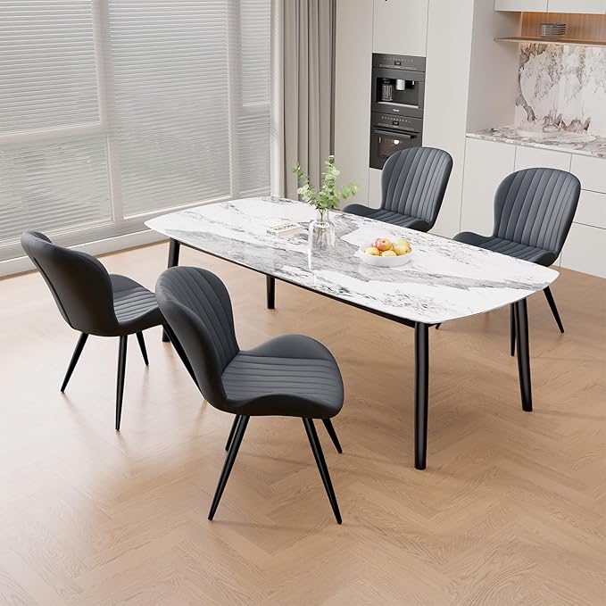 Nalupatio Dining Chairs Set of 4, Modern Dining Room Chairs Comfy Backrest Thick Upholstered Kitchen Chairs 19IN Height with Metal Legs Dark Grey