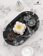 Radicaln Marble Tray with Feet 10" Decorative Bathroom Vanity Tray | decorative tray, Black Handmade Natural Stone, Marble Oval Tray, Pedestal Tray, Elegant Home Decor