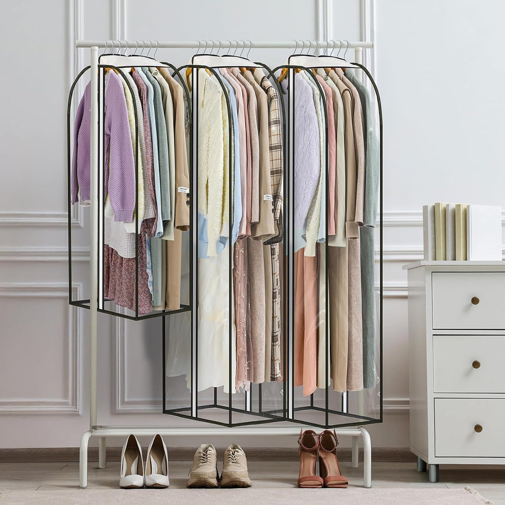 LANDNEOO 6 Pack Clear Garment Bags for Hanging Clothes with Zippers on Double Sides - 32&40&60" Long Suit Bags - 10'' Clothes Storage for Coat, Dress, and Fur in Closet