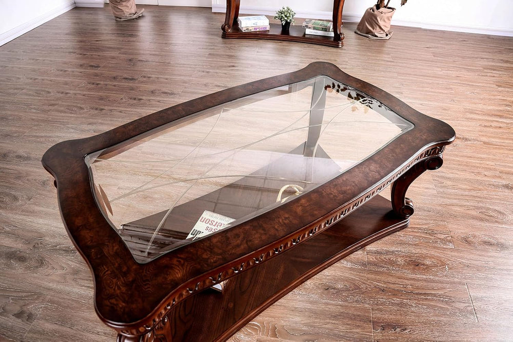 Style Coffee Table 5mm Tempered Glass Top Legs Carved Dark Oak End Table Not ...