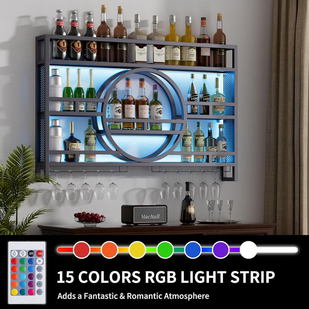 Boshen Fully Assembled 3-Tiers 47in Wine Rack Wall Mounted with LED Light | F...