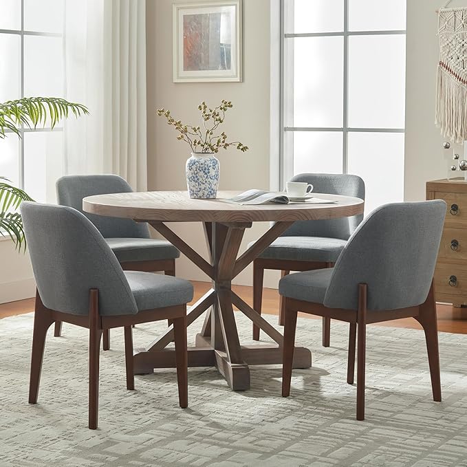 VKNOW Wooden Dining Chairs Set of 4, Upholstered Dining Room Chairs with Rubberwood Legs and Padded Seats, Kitchen Chairs for Restaurant Kitchen Living Room, Grey