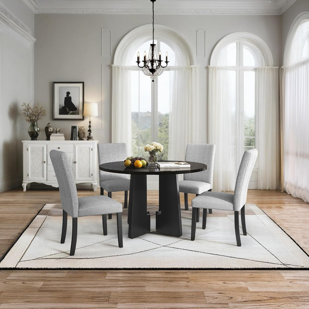 5-Piece Round Dining Table Set, 43-Inch Modern Dining Table and 4 Upholstered...