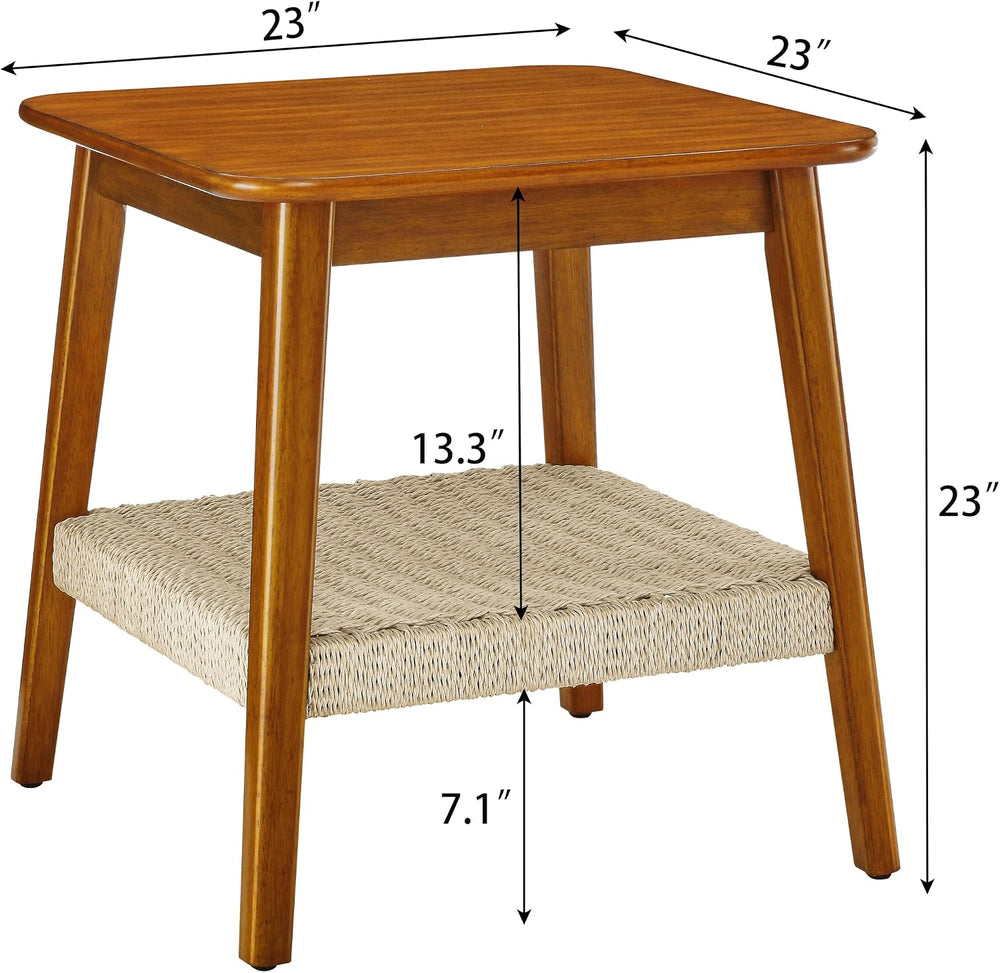 23" Narrow Side Tables Living Room, Mid-Century Small End Table with Wov...
