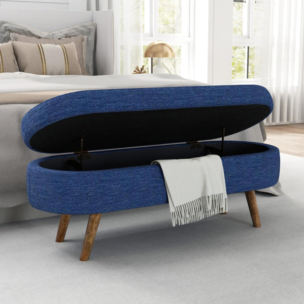 Oval Storage Ottoman Bench with Hidden Storage and Foam Padded Seat, Upholste...