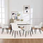 Dining Chair Set of 6, Modern Dining Chairs with Thick Cushions, Faux Leather Upholstered Kitchen Dining Room Chairs with Metal Adjustable Legs for Dining Living Room, White