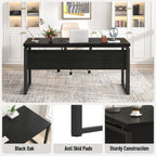 EXCEFUR Black Desk for Home Office, Modern Computer Desk, Wood and Metal Writing Study Table for Workstations, Living Room, Bedroom, 53 Inch