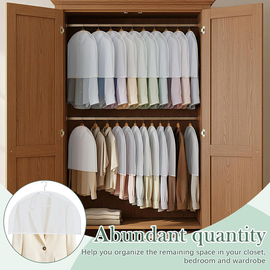 Patelai 8 Pcs Shoulder Covers for Hanging Clothes 24 x 12 Inches Plastic Hanger Garment Dust Covers Breathable Protectors for Closet Storage Suit, Coats, Jackets (Translucent)