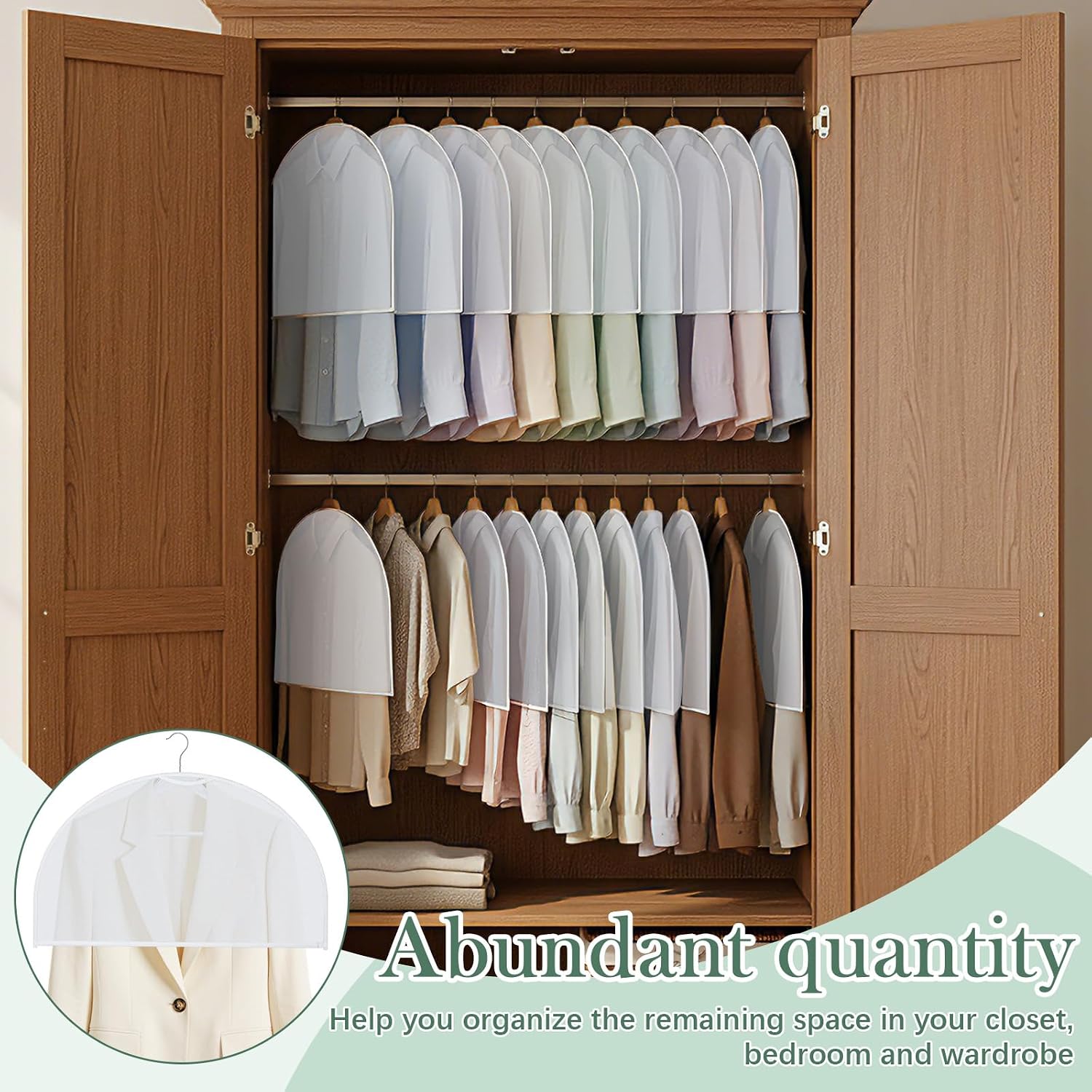 Patelai 8 Pcs Shoulder Covers for Hanging Clothes 24 x 12 Inches Plastic Hanger Garment Dust Covers Breathable Protectors for Closet Storage Suit, Coats, Jackets (Translucent)