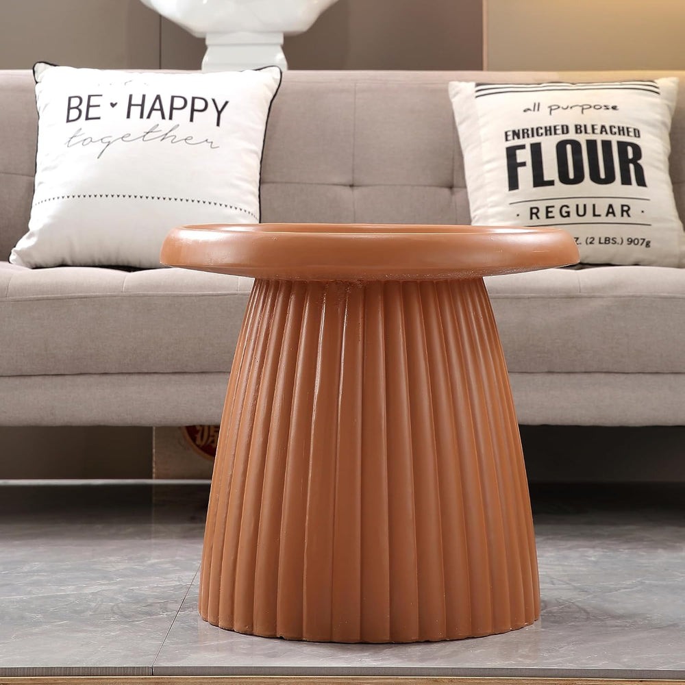 19.69" Round Light Terracotta MGO End Table for Indoors and Outdoors, Mi...