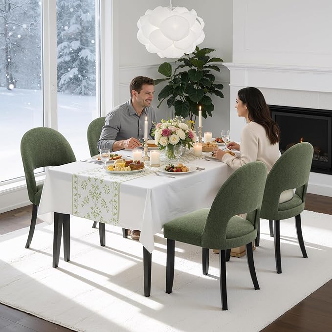 Upholstered Dining Chairs Set of 4, Mid Century Modern Wooden Kitchen & D...