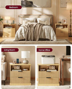 VASAGLE MAXE Collection - Nightstand with Charging Station, Bedside Table, Side End Table with 2 Drawers, Open Shelf, 2 AC Outlets, 2 USB Ports, Transitional, for Bedroom, Oak Beige ULET626Y01S