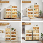 JEKO&JEKO 324 Qt Extra Large Plastic Storage Cabinets with Lids, Front Doors & Wheels, 3-Pack Stackable Collapsible Storage Bins for Bedroom, Home & Closet Organization, Cream