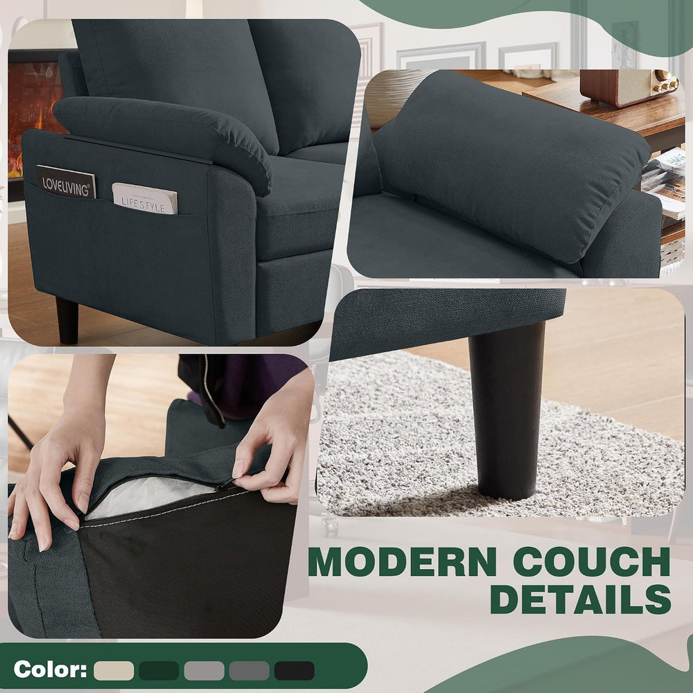 79" Convertible Sectional Sofa Set, Modern Linen Small L Shaped Couch wi...