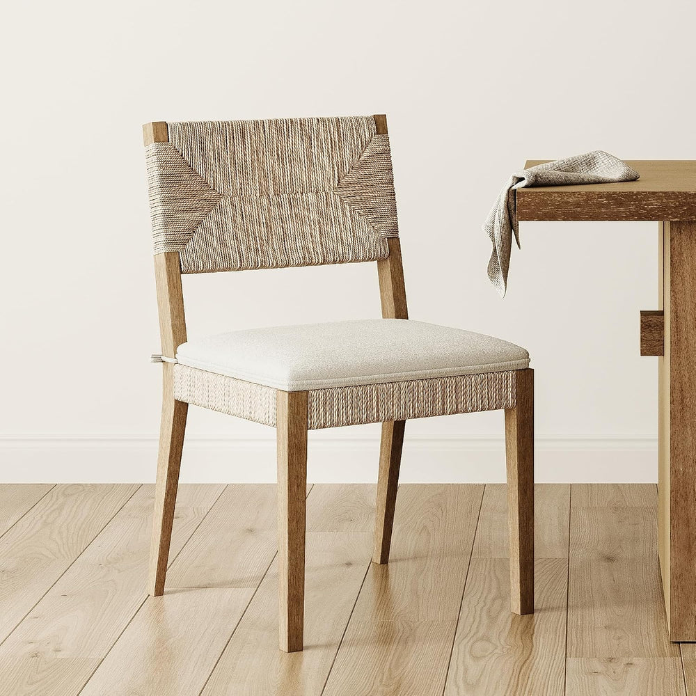 Nathan James Beacon Boho Dining Chair, Boucle Dining Chair with Seagrass Acce...