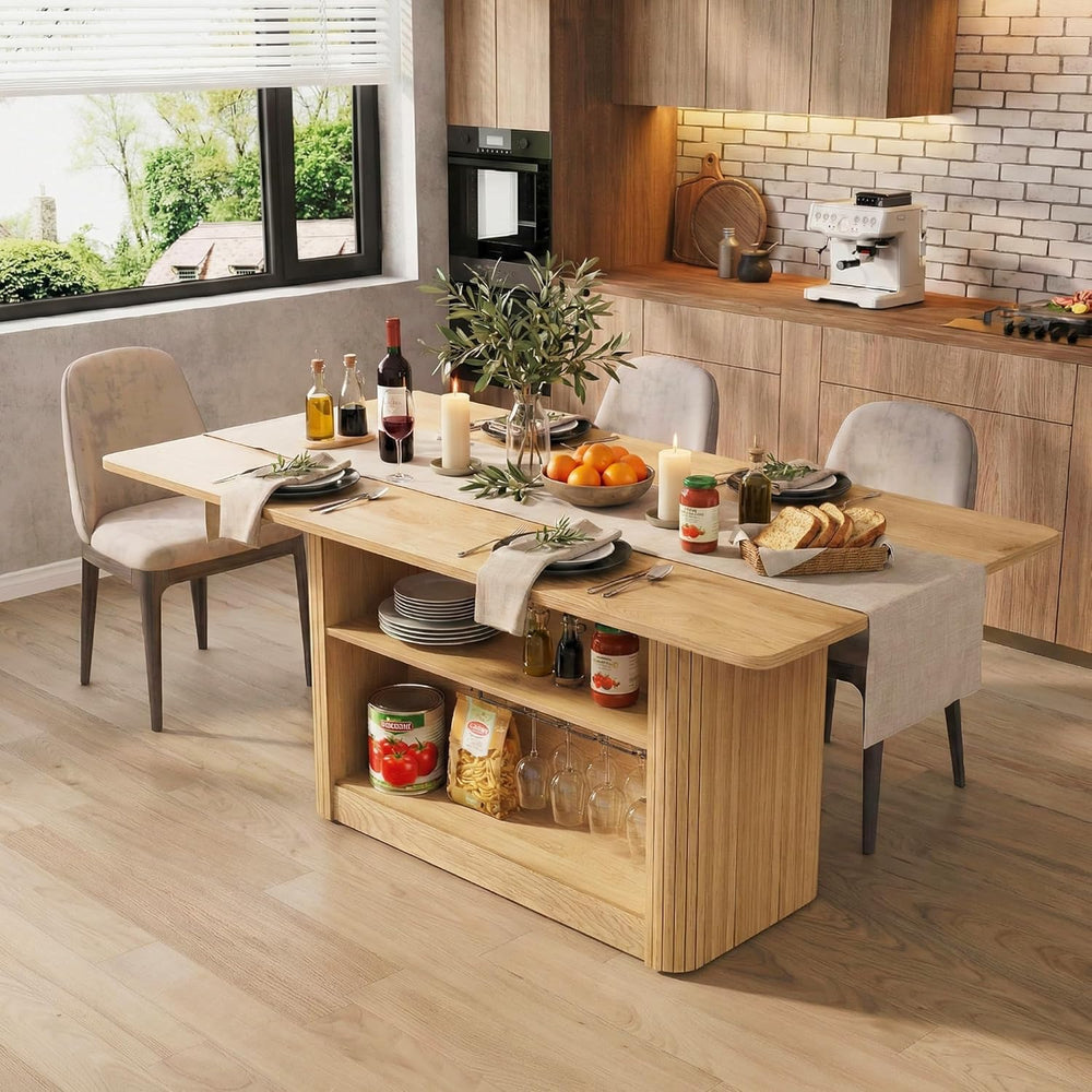 FUQARHY 63" Dining Table with Storage, Fluted Farmhouse Kitchen Table fo...