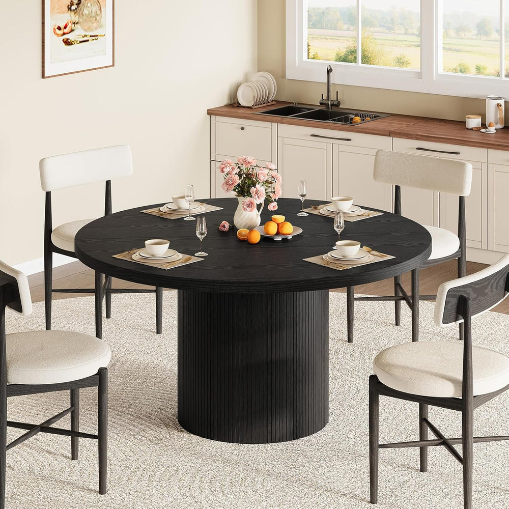 Round Kitchen Dining Table for 4-6 People, 47 inch Mid-Century Circle Dinner ...