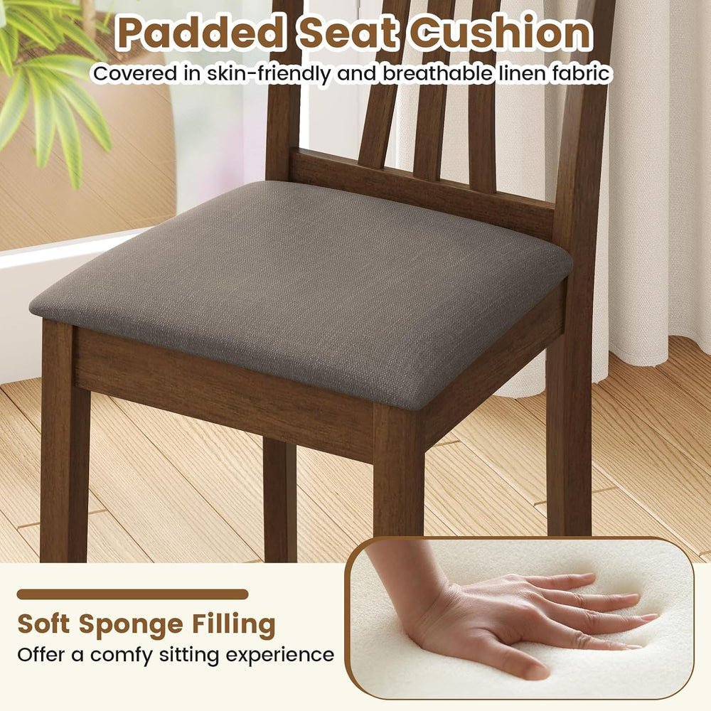 Giantex Wooden Dining Chairs Set of 2, Linen Fabric Upholstered Kitchen Armle...