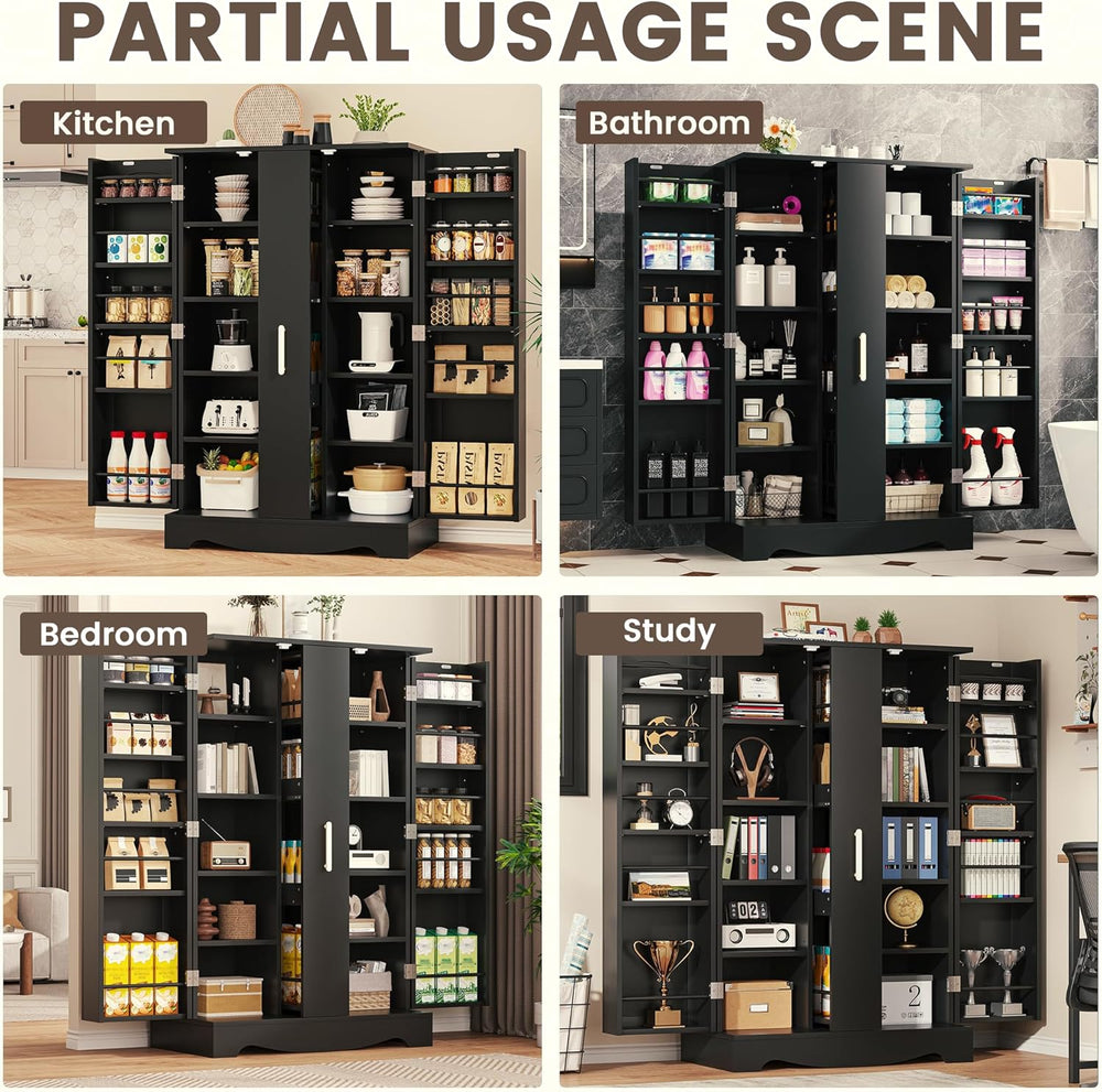 kepptory 47" Kitchen Pantry, Farmhouse Storage Cabinet with Barn Doors, ...